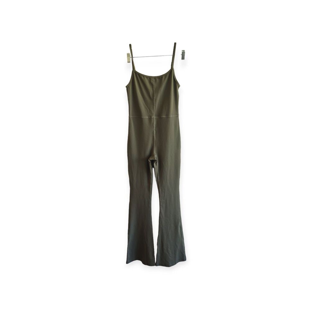 Qinsen Bodycon Full Length Spaghetti Strap Flare Jumpsuit Size Medium Green